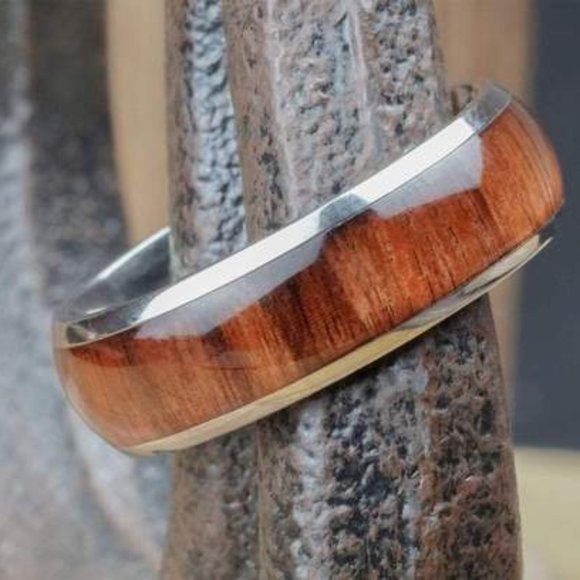 8MM ROSE WOOD INLAY TUNGSTEN WEDDING BAND - Picture 1 of 16